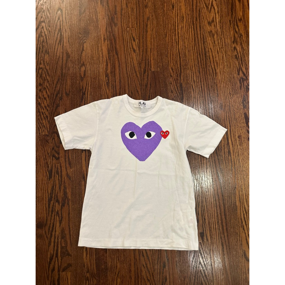 Women's Comme des Garçons PLAY White Purple Heart Short Sleeve Tee S
